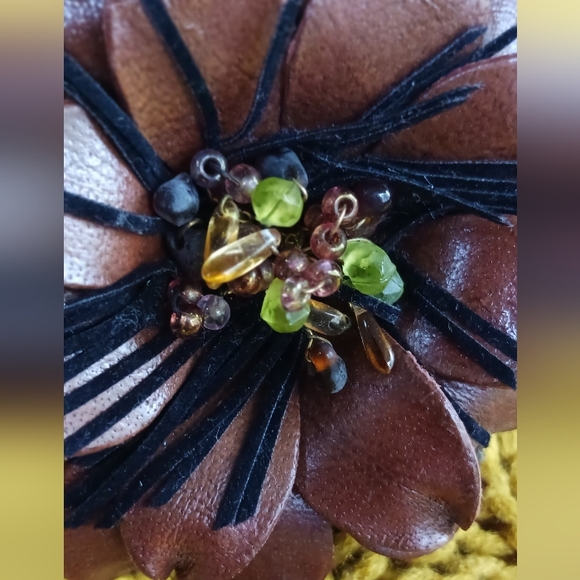 Genuine Brown Leather Green bids Camellia Brooch Flower Pin - Picture 2 of 7